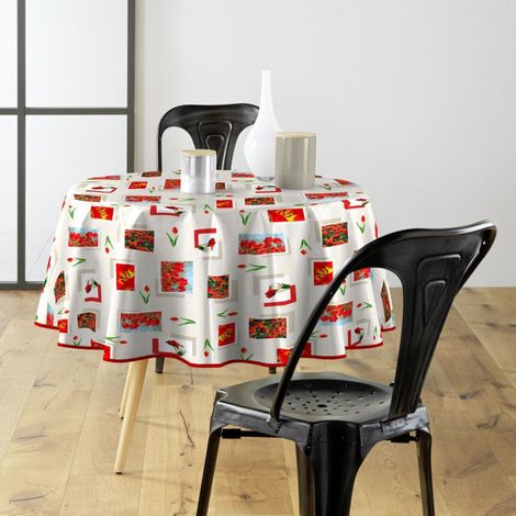 Nappe Toile Cirée Ronde "Tulipe" 160cm Rouge (1/2)