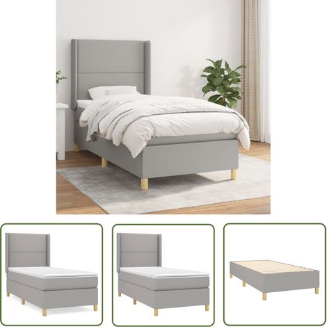 The Living Store Sommier à lattes de lit avec matelas Gris clair 90x200 cm Tissu - Lit Plateforme - Lit Tapissier - Literie - Matelas Ressorts Ensachés - Tête De Lit Ajustable (1/5)