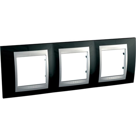 Plaque Unica Top 3 postes horizontale noir rhodium liseré aluminium (MGU66.006.093)