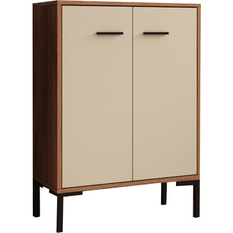 Credenza piccola 2 ante  Armadio multiuso  Mobile ausiliario  60x84x30cm  Modello Lander L15  Colore Noce Ambar e Beige