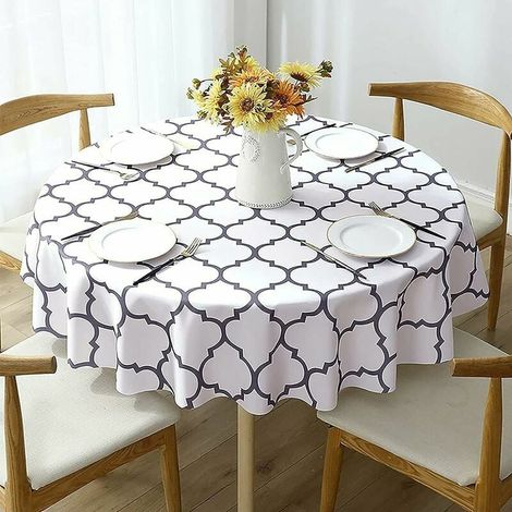 Mantel redondo impermeable y antimanchas, ideal para comedor, jardín, cafetería y fiestas (blanco, 152 cm) (1/5)