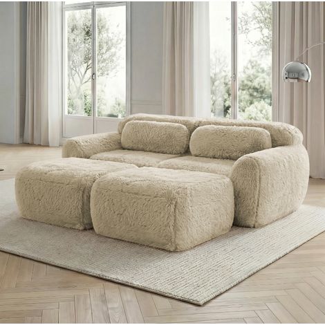 Canape modulable sans montage peluche kaki clair OKMYHOME (1/5)