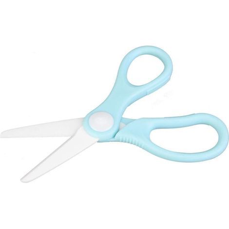 Tijeras de cerámica para comida de bebé, tijeras de cerámica seguras para bebés, tijeras de cerámica multifuncionales, duraderas y resistentes al óxido para pollo, verduras y frutas (azul). (1/5)