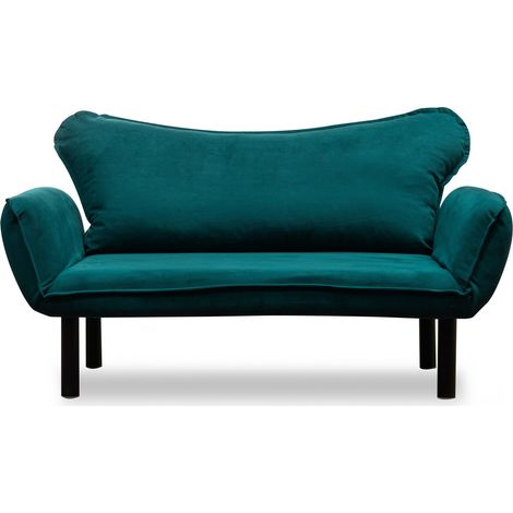 Banquette convertible 150×75×70 cm en tissu bleu pétrole - BAETA (1/5)
