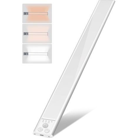 Éclairage sous meuble de cuisine, lampe rechargeable avec détecteur de mouvement de 1500 mAh, intensité réglable et 3 températures de couleur, 30 cm