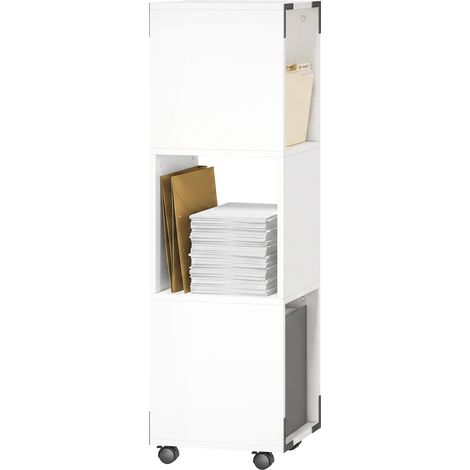 Armoire bureau mobile 3 compartiments ouverts support imprimante roulettes freinées blanc (1/4)