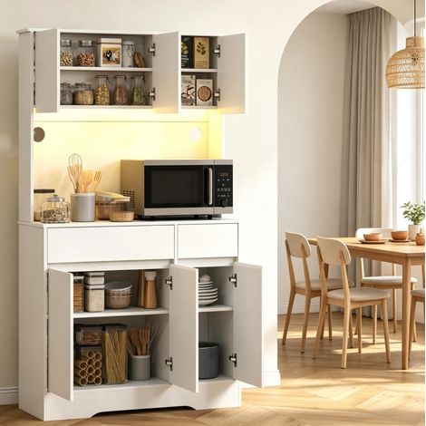 Buffet de cuisine 100x38x180 cm MDF blanc, LED RGB et plan de travail, rangement – MEUBLIV (1/5)