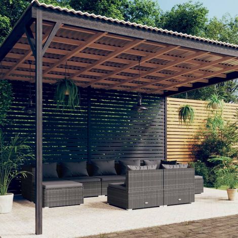 Salon de jardin 9 pcs,Mobilier de terrasse,Table et Chaise pour Relax avec coussins Gris Résine tressée -YZ476333 (1/5)