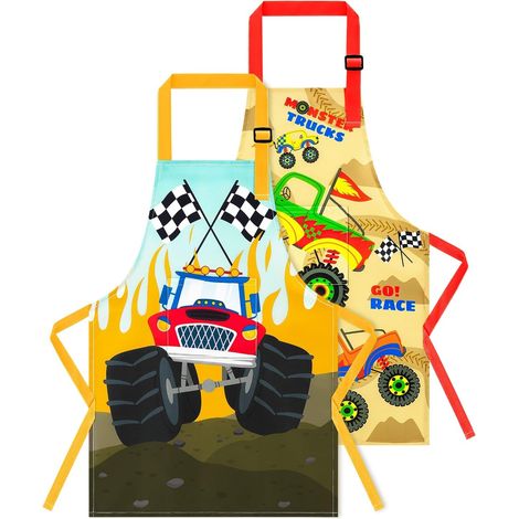 2PCS Tabliers pour Enfants Garçons - Monstre Camion Imperméables Tablier de Cuisine avec Poche Sangle Réglable pour Peinture Artisanat Cuisine Jardinage (Petit,6-10 Ans) (1/5)