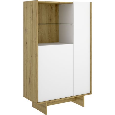 Buffet meuble de rangement vertical à 2 portes et 1 tiroir, chêne sonoma/blanc - Hauteur 137,7 x Longueur 80,5 x Profondeur 30 cm (1/5)