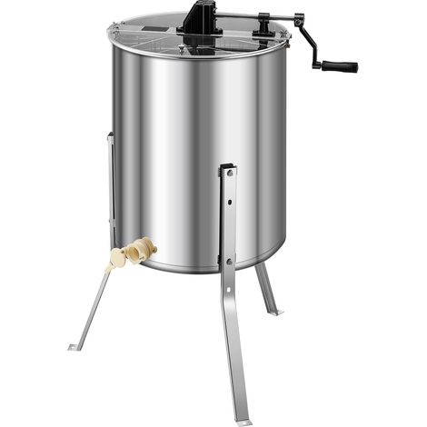 Extracteur de miel manuel 4/8 cadres, tambour en acier inoxydable, couvercle transparent, support réglable en hauteur pour apiculture. (1/5)