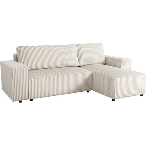 Canapé d'angle convertible réversible 4 places - JOSH - Tissu velours grosses côtes Beige - 242 x 155 x 86 cm (1/5)