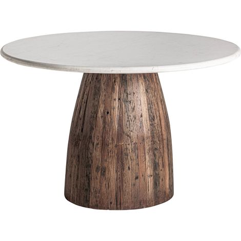 Table de salon rustique en bois vieilli et travertin crème - Marron vieilli et travertin crème (1/4)