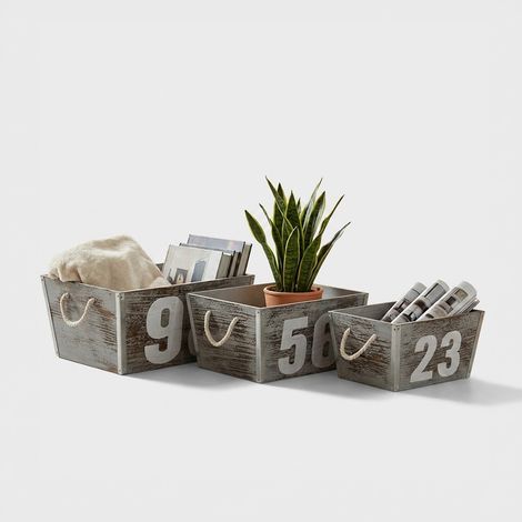 Set de 3 cajas decorativas de madera con diseño Zoe (1/3)