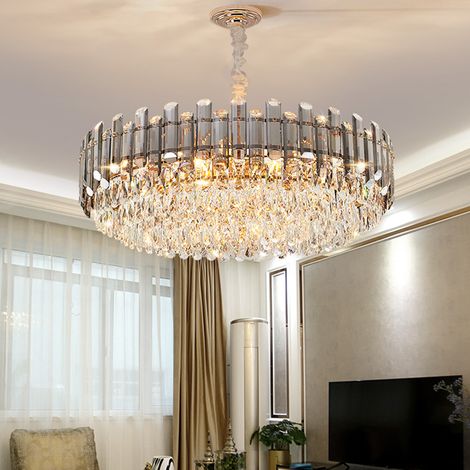 Elegant Modern Crystallite Ceiling Chandelier Light Clear Grey Crystal Chandelier Lamp, 80cm Diameter (1/5)