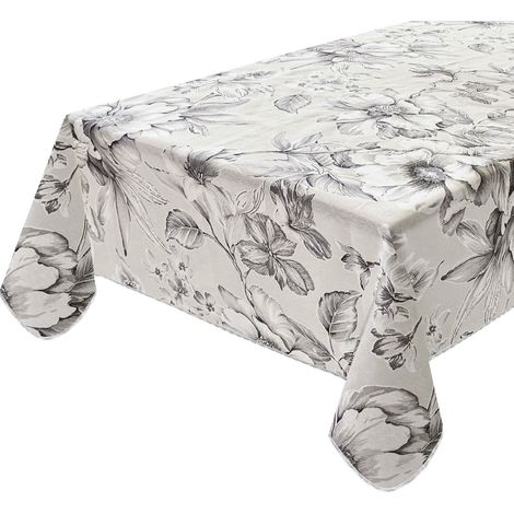 Nappe Cuisine Résistante Aux Taches À Bordure Coton Enduite De Plastique Lavable Motifs Floraux Shabby Chic - 120x160 Cm
