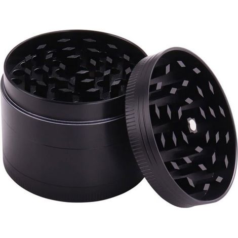 Broyeur À Herbes - Aluminium Noir - Moulin À Épices Avec Grattoir À Pollen - 1 Pièce (1/4)