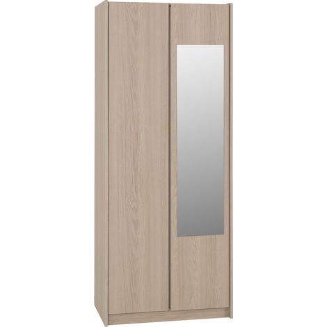 Paris 2 Door Mirrored Wardrobe - L50 x W200 x H80 cm - Smoked Ash