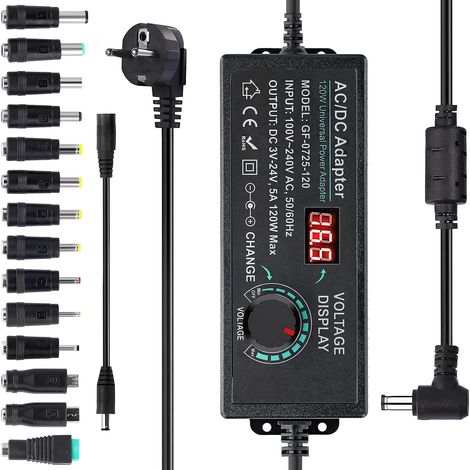 Adaptateur Alimentation Réglable 3V24V 120W 5A Alimentation Universelle avec Affichage Numérique AC à DC pour Appareils électroménagers Bande Lumineuse LED Caméra Carnet de Notes Routeur (1/5)