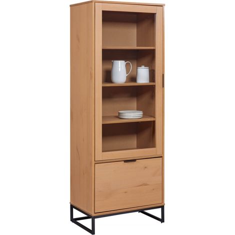 Credenza con Anta a Vetro e Ripiani Vetrina in Legno Quercia da Ingresso