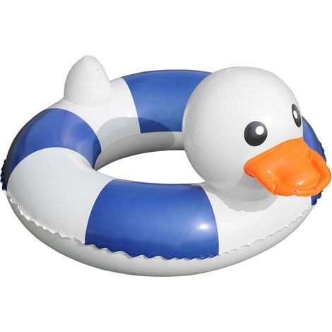 Bouée de natation canard 3D 70 cm rayé bleu-blanc – Bouée de natation extra épaisse et anti-fuite, adaptée aux enfants de 5 à 9 ans pour piscine et plage (1/5)