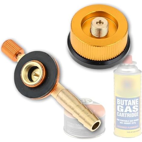 Lot de 2 adaptateurs pour cartouche de gaz camping, convertisseur de recharge avec valve MSF-1a et Lindal EN417, sortie barbelée 8mm, accessoires pour réchaud camping et barbecue extérieur. (1/5)