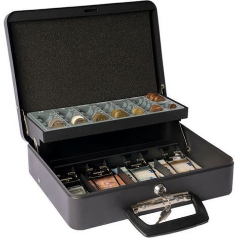 ALLIANDISARREGUI Cashier Clips C9244H-EUR Caisse à monnaie et billets à clé pour transporter l'argent Caisse en acier monnayeur et compartiment pieces et billets Coffre fort portatif avec poigné 30 cm