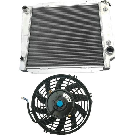 Radiador de aluminio, diseño de 3 filas, tamaño del núcleo 17 1/4" x 21 1/2", tamaño total 23" x 23 1/2", capacidad de enfriamiento un 30% mayor, construcción soldada con TIG. (1/5)