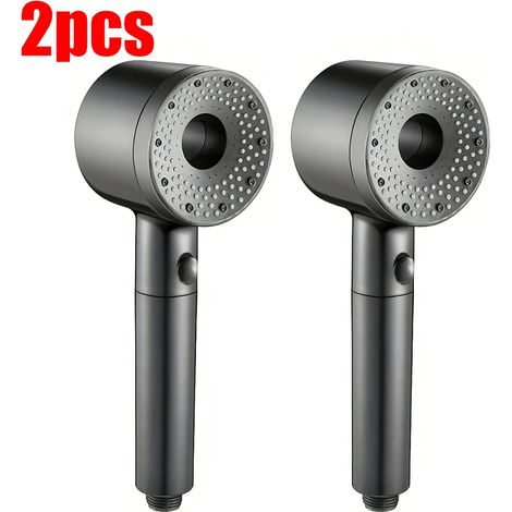 (Gris, lot de 2) Pommeau de douche réglable 5 jets, grand débit, filtre, haute pression, économie d'eau, mitigeur, accessoires de salle de bain (1/5)