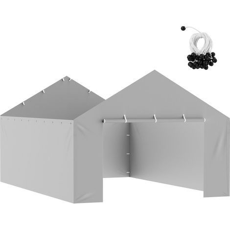 Abri de voiture, paroi latérale de remplacement 13 x 20 ft, bâche robuste imperméable et anti-UV, fixation facile par élastiques à boules, gris (sans toit ni cadre) (1/5)