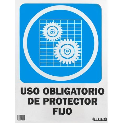 Panneau 40x30 utilisation obligatoire d'un protecteur fixe en PVC haute visibilité BLEU, BLANC ET NOIR