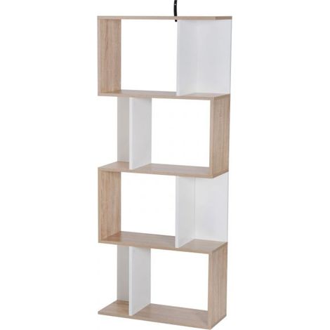 EASYCOMFORT Libreria di Design Moderno 4 ripiani Legno Naturale e Bianco, 60x24x148cm