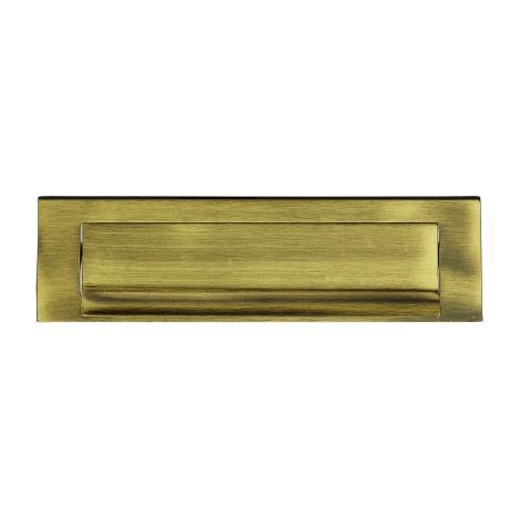 Ouvre&Déco – Entrée de boîte aux lettres Lutece – Laiton doré patiné – Largeur 254mm, Hauteur 76mm, Épaisseur 13mm – Finition antique