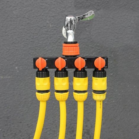 Répartiteur D’Eau 4 Voies À Débit Élevé, Vanne 4 Sorties Avec Interrupteurs, Arrosage Jardin/Potager, Orange (1/4)