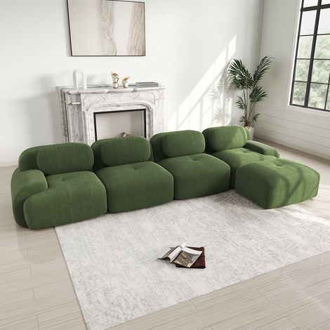 4-Sitzer-Ecksofa aus grünem Cord – modular, XL-Armlehnen, ergonomisch 32D hochelastisch, abnehmbare Fußstützen, Wohnzimmer/Büro