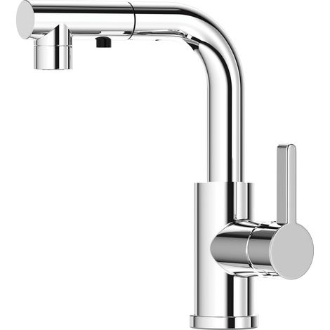 Robinet de cuisine haute pression extensible à une main avec deux types de jets, mitigeur en forme de L, pivotant à 360°, chromé, Cuisine Accessoires (1/5)