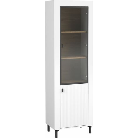 Étagère Mormavu 104, Mat blanc, Avec des portes, Fermé, Stratifié, Verre, Le nombre de portes: 0, Nombre de tiroirs: 0, 194x60x40cm