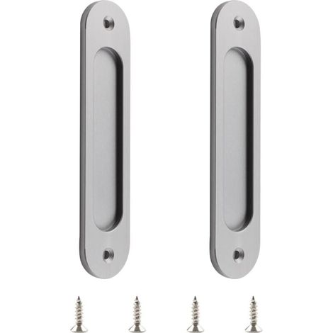 Paquete de 2 manijas ovaladas para puertas corredizas de aleación de aluminio mate con tornillos para puertas corredizas de granero. (1/4)