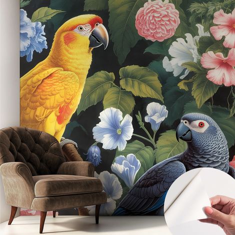 Tapete Selbstklebend - abwaschbar - trendige Wanddeko - elegant Fototapete Exotische Vögel 250x250 cm (1/5)