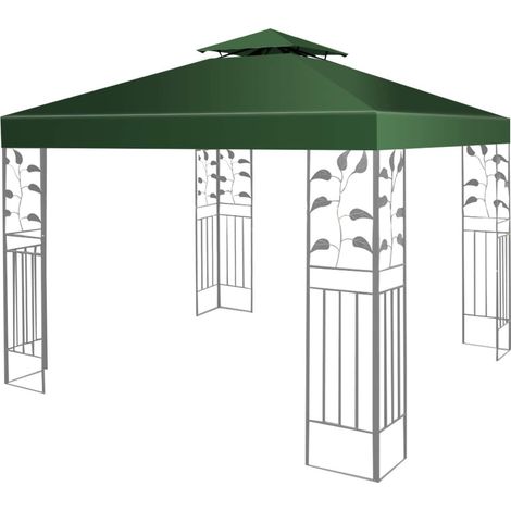 GOPLUS Toile de Rechange pour Pavillon Bâche pour Tonnelle Impermeable Bâche de Tente Fait en Polyester-3M x 3M-Beige/Vert/Rouge (Vert) (1/5)