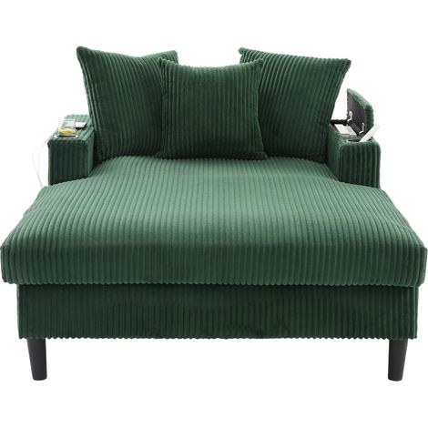 Chaiselongue multifonctionnelle en velours côtelé avec LED, porte-gobelets, rangement et port USB, 129x170x70 cm (1/5)