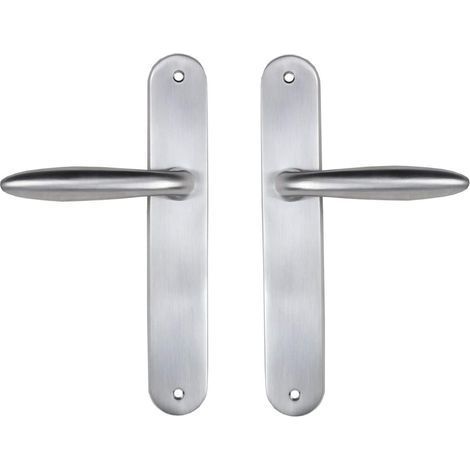 1 Paire Poignées Sur Plaque Zamak Chromé Satiné Entraxe 195mm Pour Porte Intérieure (1/4)
