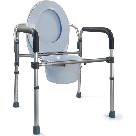 GOVITA SEDIA DA COMODO COMODA WC IN ALLUMINIO 4 FUNZIONI IN 1 PIEGHEVOLE SGABELLO DOCCIA BAGNO PER AZIANI E DISABILI, RIALZO WC WATER SUPPORTO PER WATER SEDILE PER DOCCIA PER ANZIANI