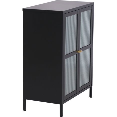 Credenza in acciaio con vetro ondulato 84 x 64 x 35 cm nera 030006612