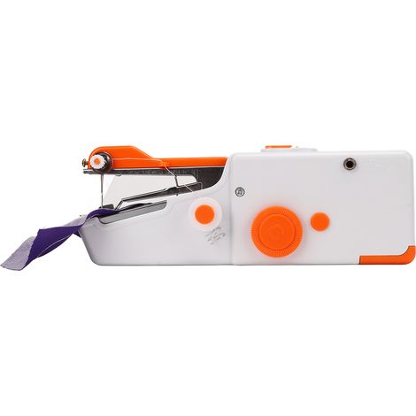 Cette mini machine à coudre portable orange, idéale pour le bricolage, est dotée d'une poignée ergonomique, ce qui la rend adaptée aux voyages et à une utilisation à domicile. (1/5)