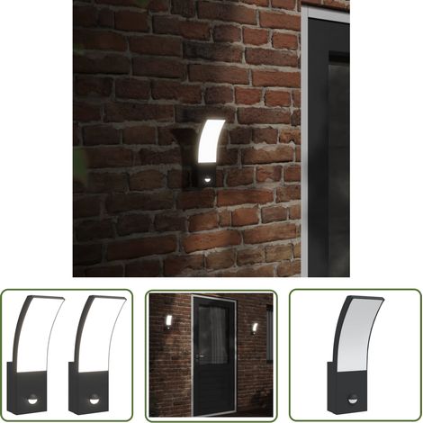 The Living Store LED-Außenwandleuchten mit Sensor 2 Stk. Schwarz Aludruckguss - LED-Lampe - Außenbeleuchtung - Wandleuchte - Bewegungsmelder - Gartenlicht (1/5)