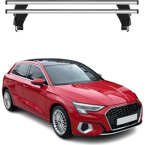 OMAC Barres de toit transversales en aluminium pour Audi A3 8Y Sportback 2020-2026 – Antivol – Rainure en T – Testées City Crash – Charge Max 50 kg Argent (1/4)