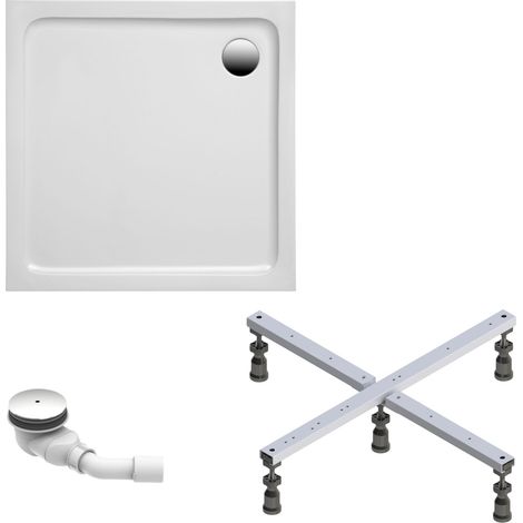 Schulte Duschwanne Adria 90x90 cm - Komplett Set mit Fußgestell und Ablaufgarnitur - Hochwertiges Sanitäracryl in Weiß glänzend