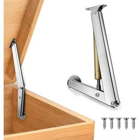 1 juego de bisagras neumáticas de cierre suave de 100 N con soporte para tapa, resorte de gas de alta resistencia para cajas de juguetes y baúles de madera. (1/3)