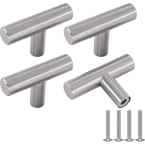 Poignée Meuble, Argent Boutons de Portes Pour Placards en Acier Inoxydable 4 Pièces Bouton de Meuble Cuisine Vintage avec Vis (1/5)